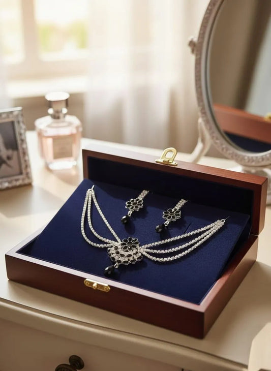 Modern Silver Plated Crystal Necklace Set for Women