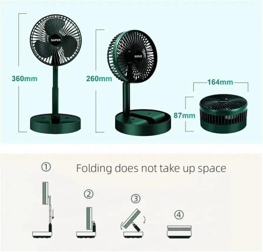 Green Rechargeable Desk Fan with 360° Swivel Base