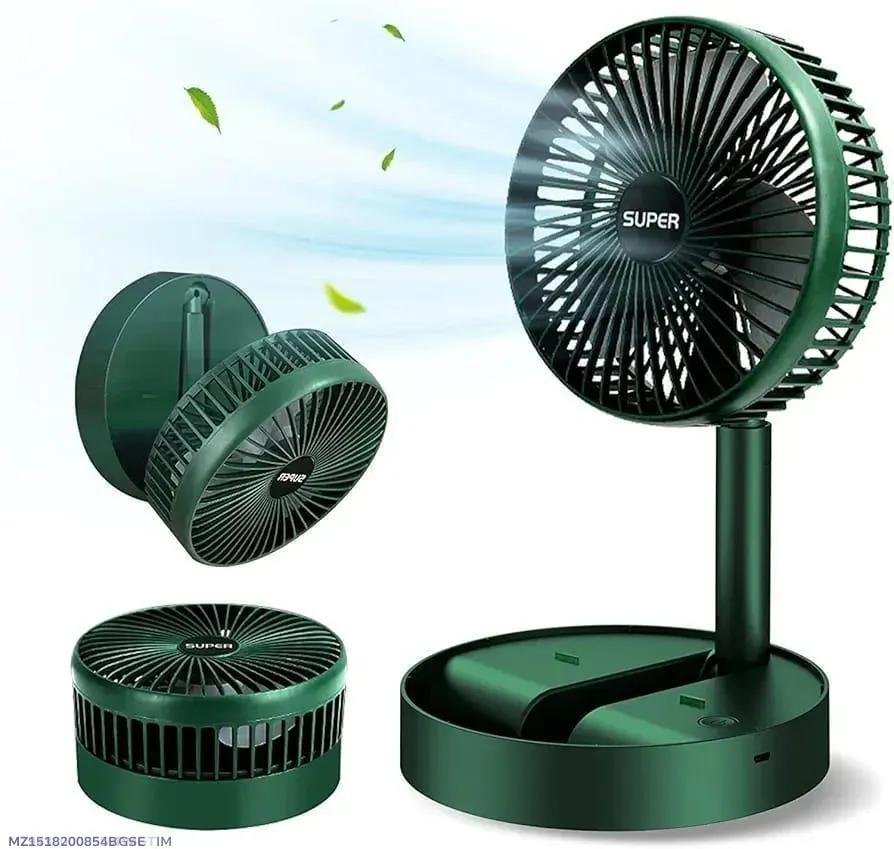 Green Rechargeable Desk Fan with 360° Swivel Base