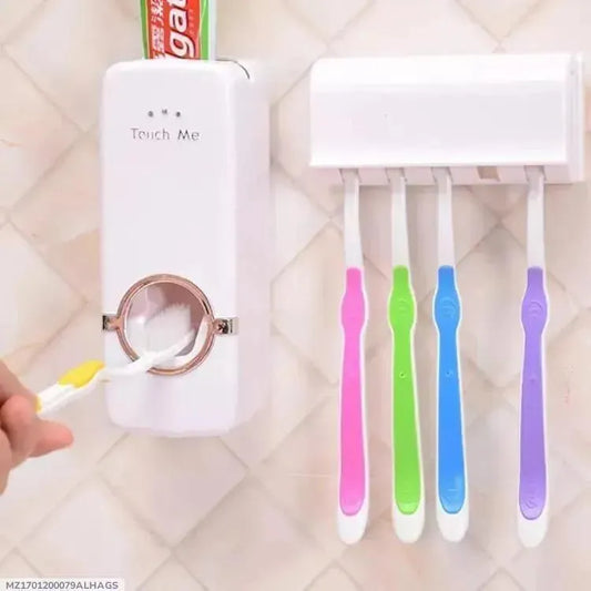 Wall-Mounted Toothpaste Dispenser with Brush Holder