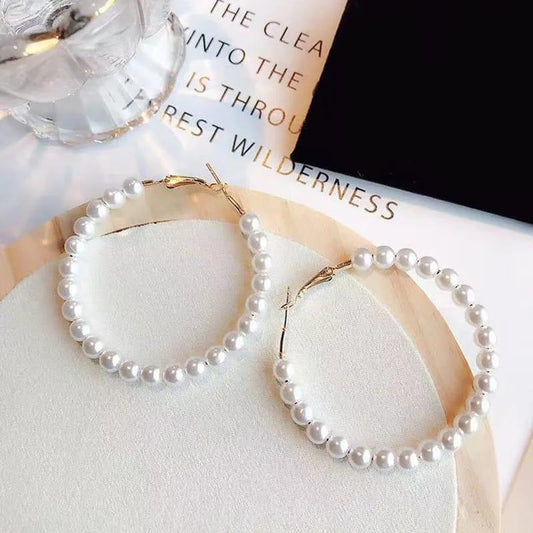 White Pearl Hoop Earrings for Women Elegant Set