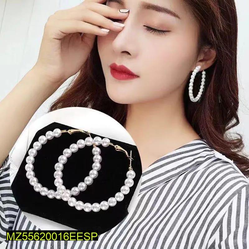 White Pearl Hoop Earrings for Women Elegant Set