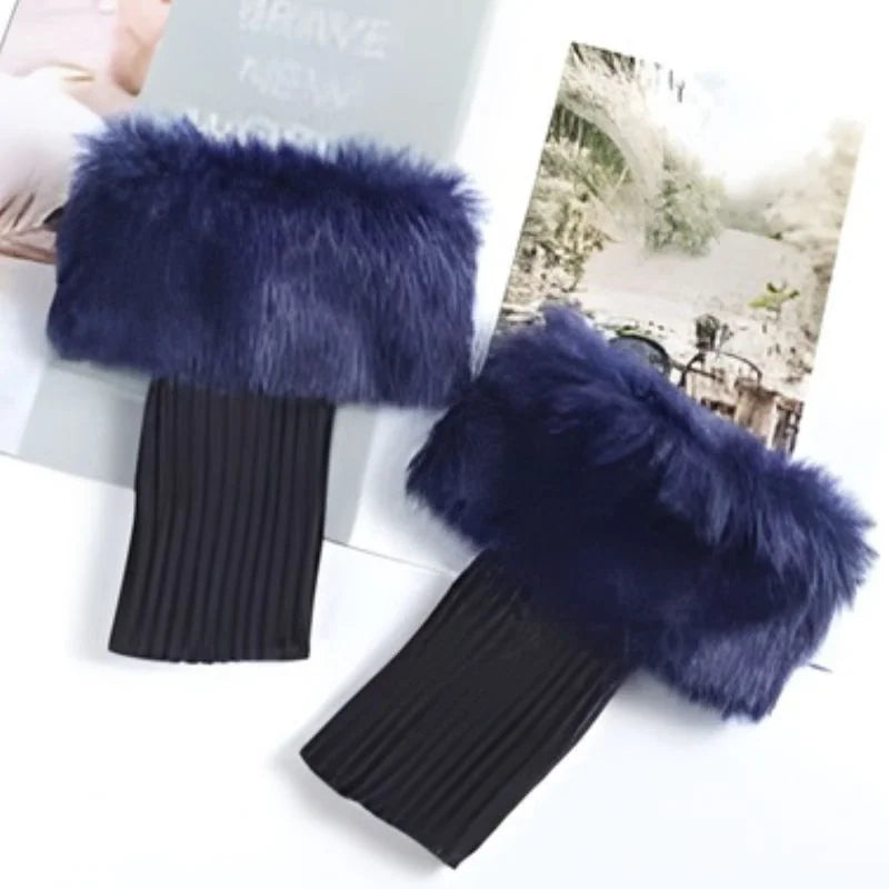 Women’s Faux Fur Fingerless Knitted Gloves