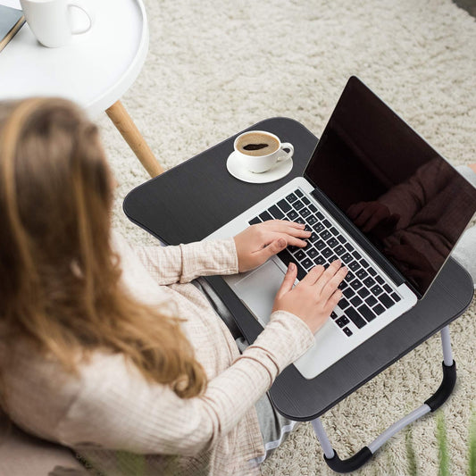Laptop Table | Black Color | Foldable Legs, Tablet Groove & Cup Slot |