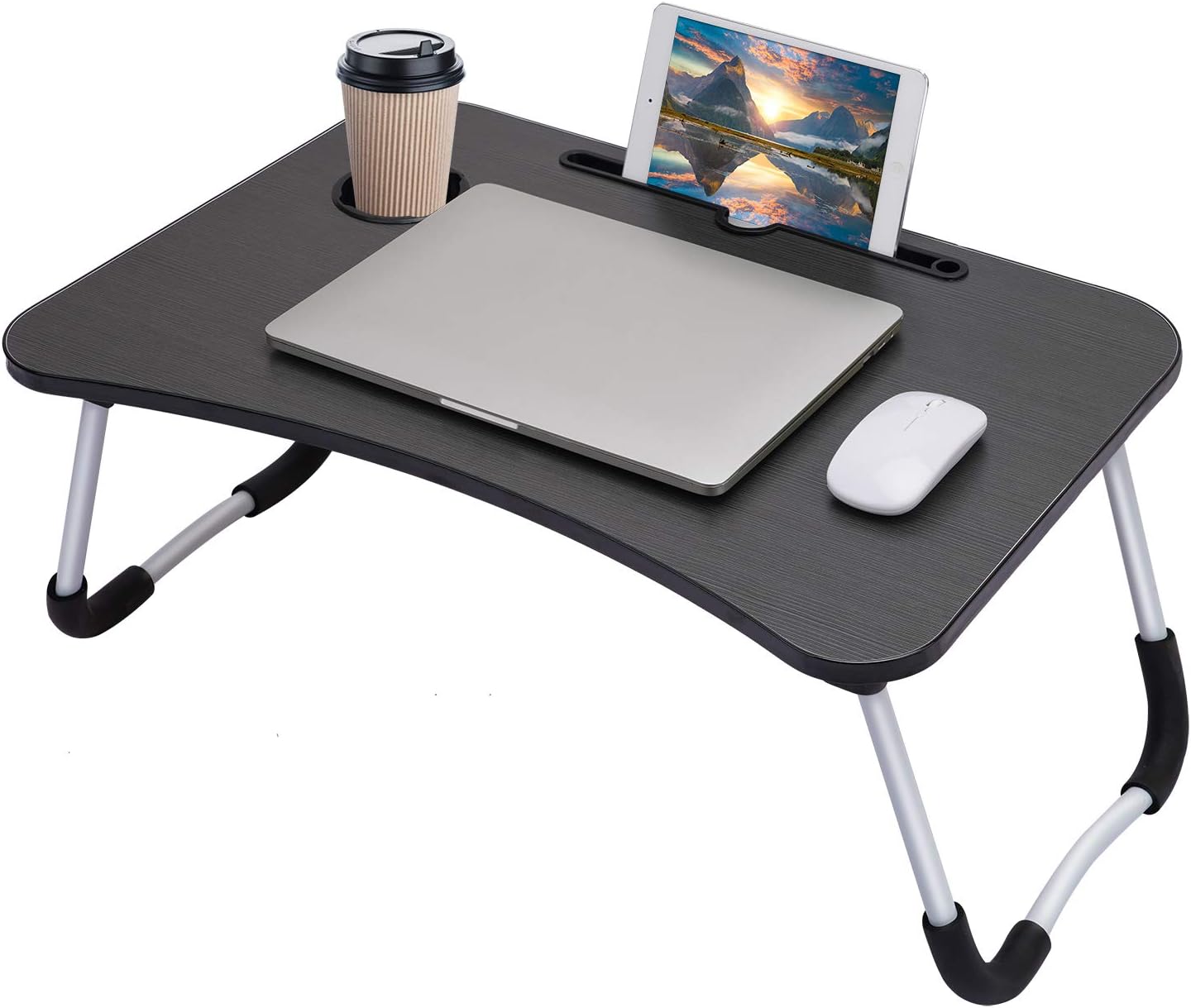 Laptop Table | Black Color | Foldable Legs, Tablet Groove & Cup Slot |