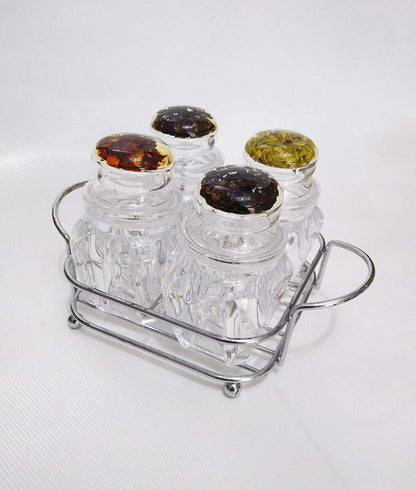 4 Pcs Acrylic Salt & Pepper Shaker Set with Stainless Steel Holder