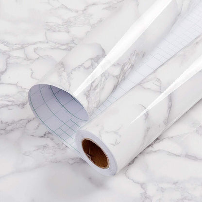 (Pack of 5) Self Adhesive White Marble Sheet for Kitchen /