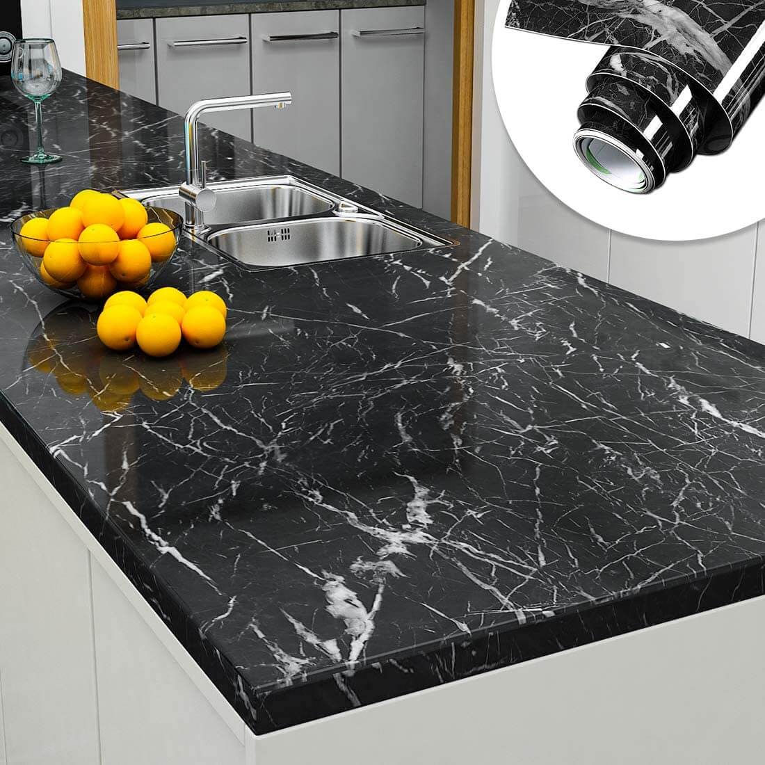 Self Adhesive Black  Marble Sheet for