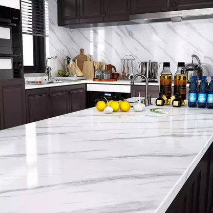 (Pack of 5) Self Adhesive White Marble Sheet for Kitchen /