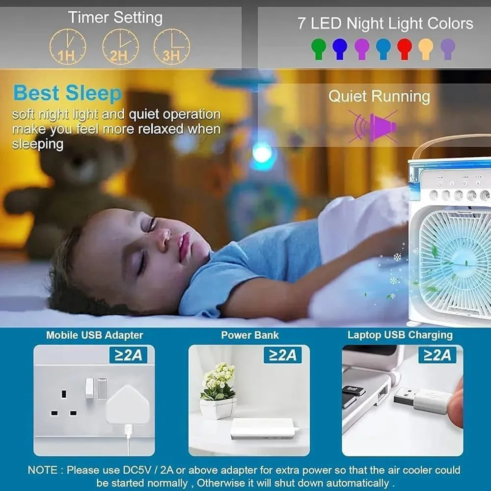 USB Rechargeable Desk Fan with Ice Cooling