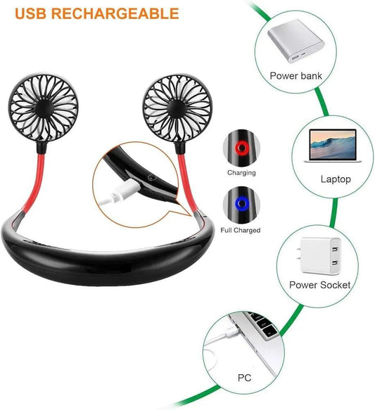 Rechargeable Neck Fan Black Red ABS Cooling