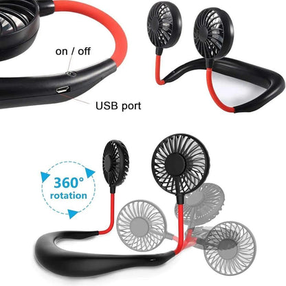 Rechargeable Neck Fan Black Red ABS Cooling