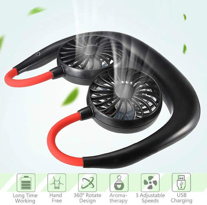 Rechargeable Neck Fan Black Red ABS Cooling