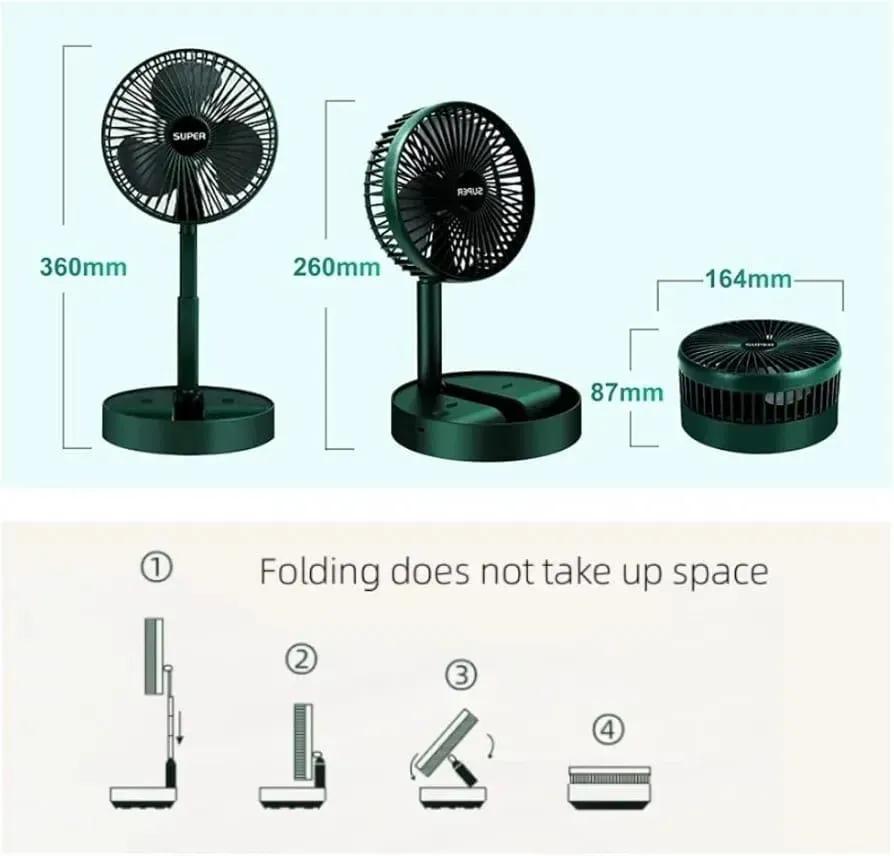Green Rechargeable Desk Fan with 360° Swivel Base