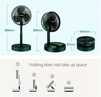 Green Rechargeable Desk Fan with 360° Swivel Base