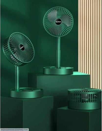 Green Rechargeable Desk Fan with 360° Swivel Base