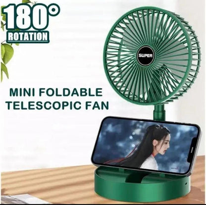Green Rechargeable Desk Fan with 360° Swivel Base
