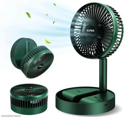 Green Rechargeable Desk Fan with 360° Swivel Base