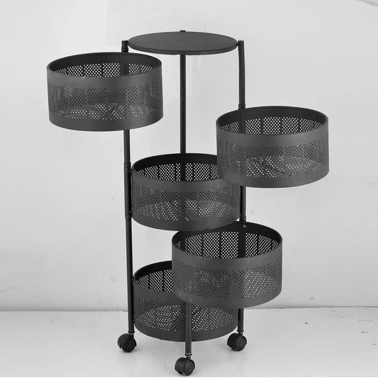 Multi-Tiered Iron Fruit Basket Black Rolling