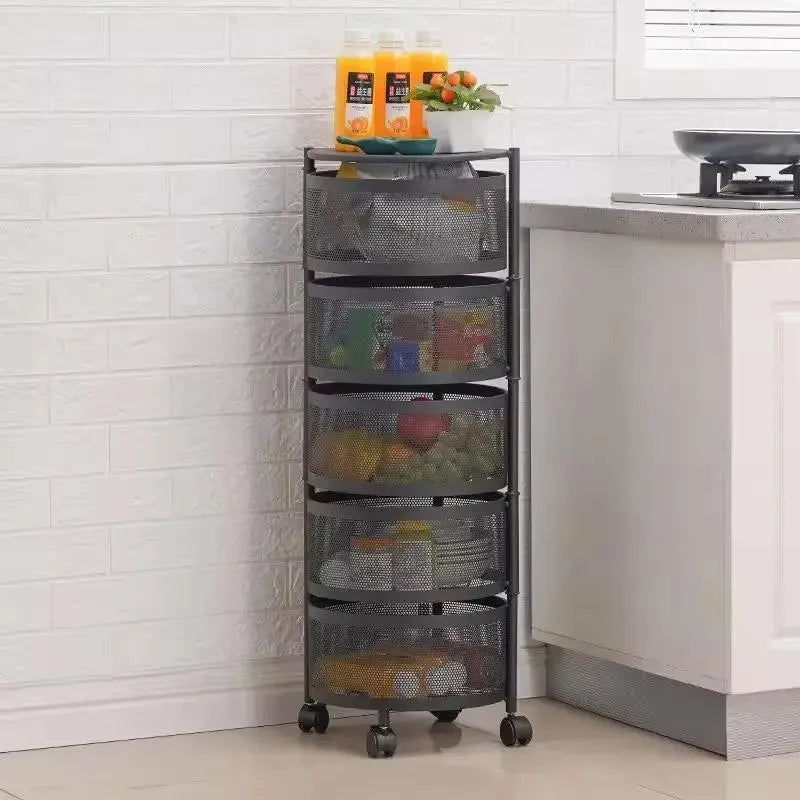 Multi-Tiered Iron Fruit Basket Black Rolling