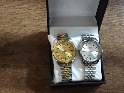Men's Silver & Gold Chain Strap Watch With Box