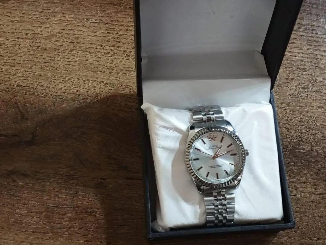 Men's Silver & Gold Chain Strap Watch With Box