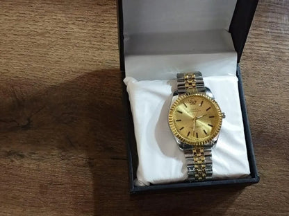 Men's Silver & Gold Chain Strap Watch With Box