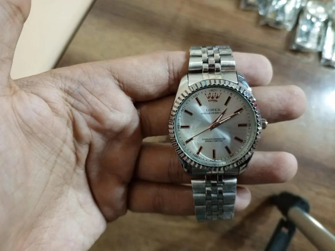 Men's Silver & Gold Chain Strap Watch With Box