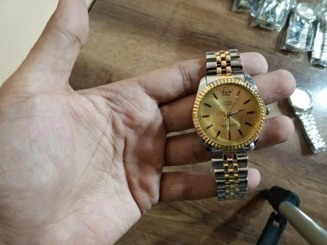 Men's Silver & Gold Chain Strap Watch With Box