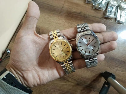Men's Silver & Gold Chain Strap Watch With Box