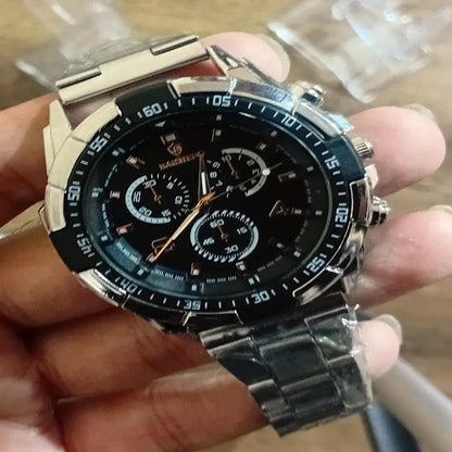Men's Luxury Quartz Analog Watch Silver Black Dial