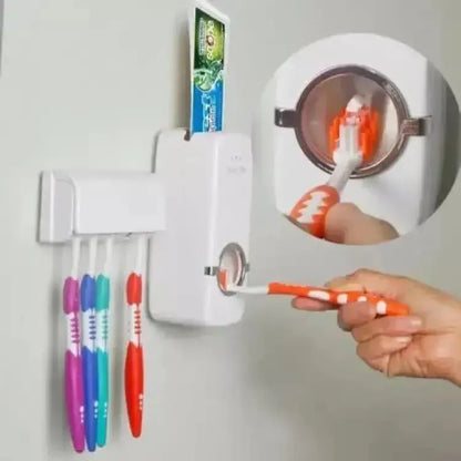 Wall-Mounted Toothpaste Dispenser with Brush Holder