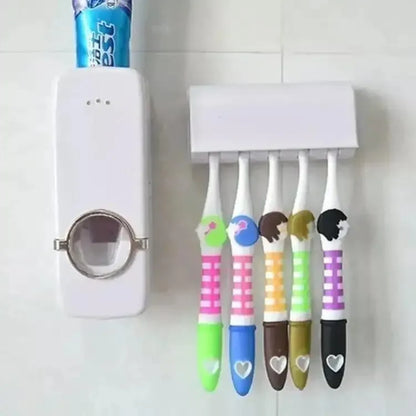 Wall-Mounted Toothpaste Dispenser with Brush Holder