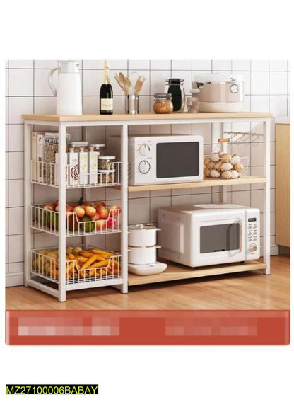 3 Layer Kitchen Rack Black White Iron