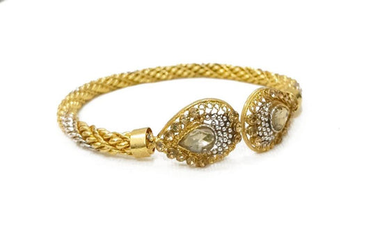 Gold Plated Kara Bangle with Antique Design & Stones