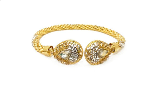 Gold Plated Kara Bangle with Antique Design & Stones