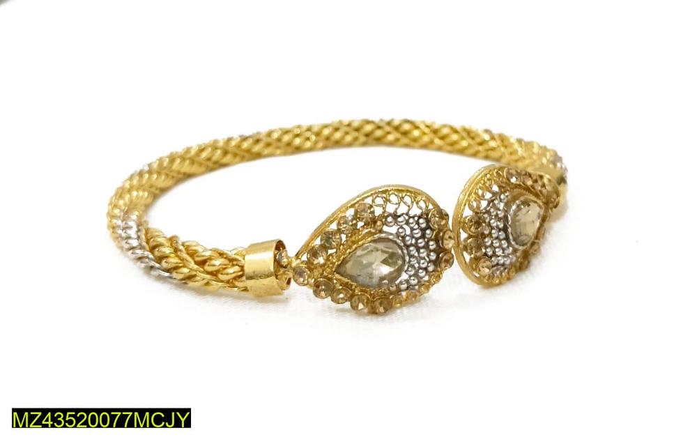 Gold Plated Kara Bangle with Antique Design & Stones