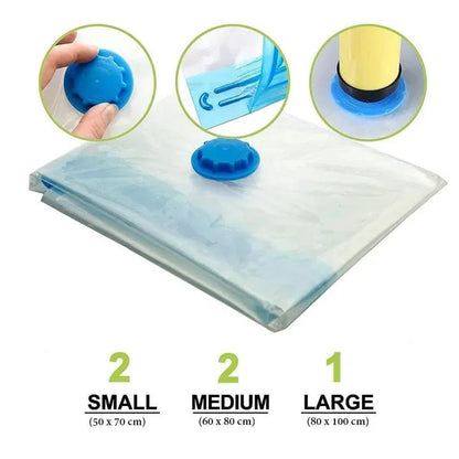 5 Pack Vacuum Storage Bags 80% Space Saving