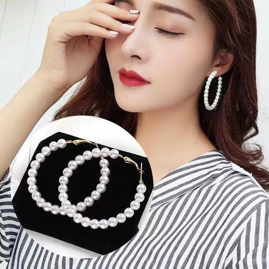 White Pearl Hoop Earrings for Women Elegant Set