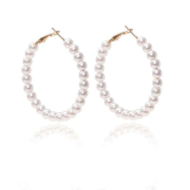 White Pearl Hoop Earrings for Women Elegant Set