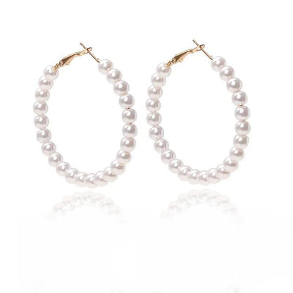 White Pearl Hoop Earrings for Women Elegant Set