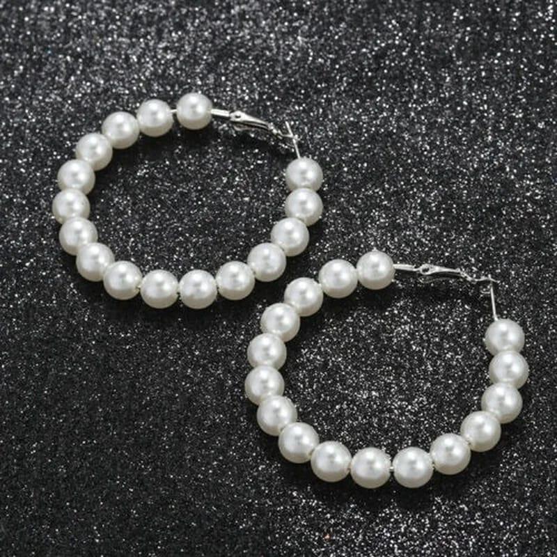 White Pearl Hoop Earrings for Women Elegant Set