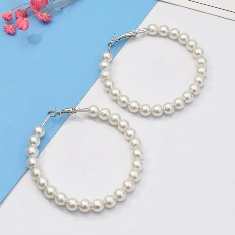 White Pearl Hoop Earrings for Women Elegant Set