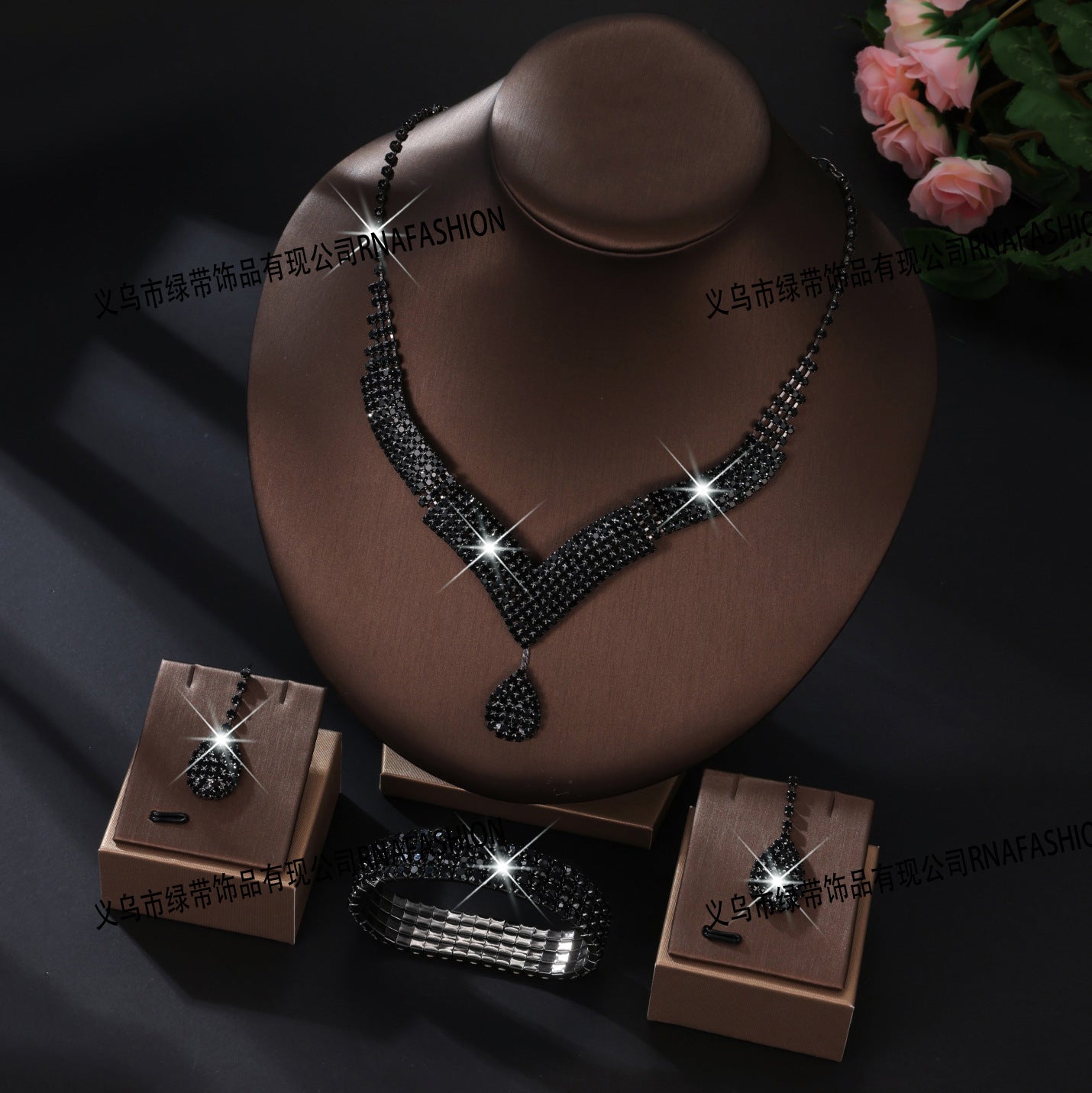 Elegant Bridal Jewelry Set with V-Neck Necklace & Earrings