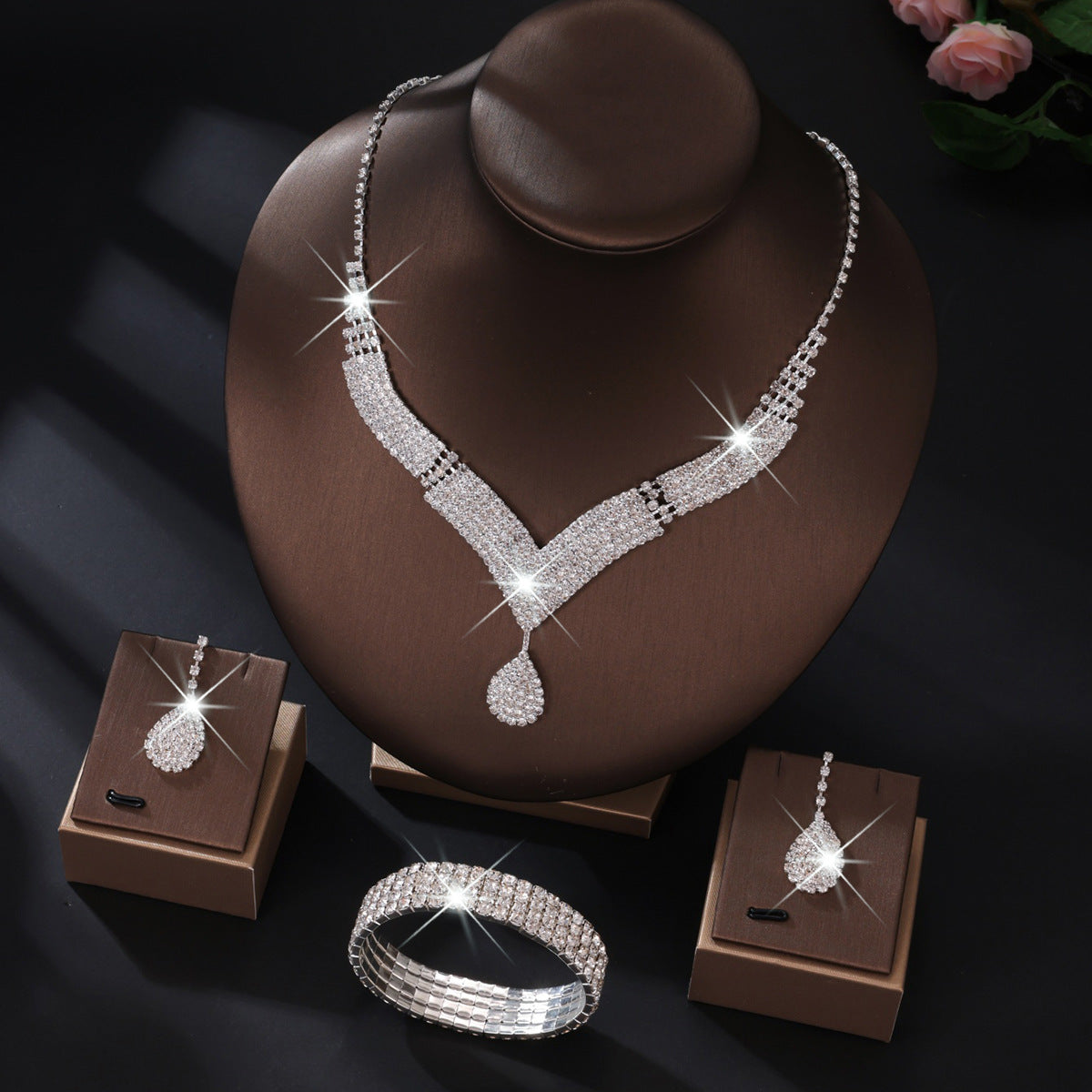 Elegant Bridal Jewelry Set with V-Neck Necklace & Earrings