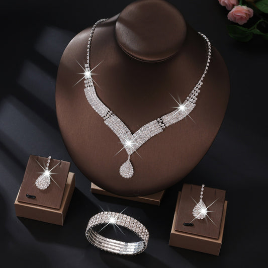 Elegant Bridal Jewelry Set with V-Neck Necklace & Earrings