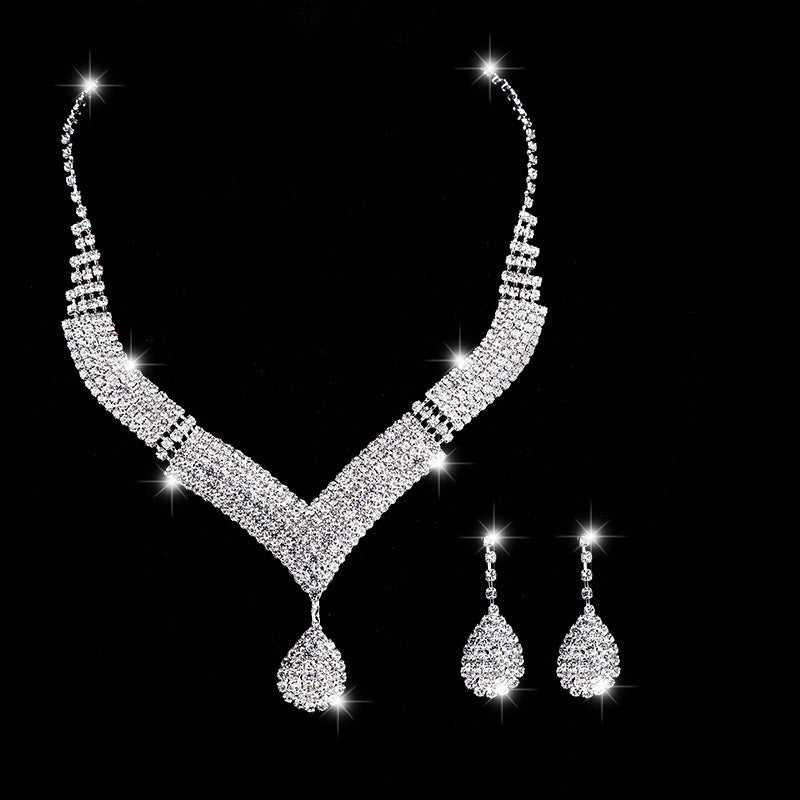 Elegant Bridal Jewelry Set with V-Neck Necklace & Earrings