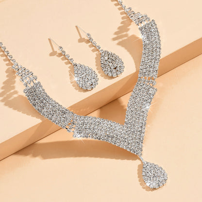 Elegant Bridal Jewelry Set with V-Neck Necklace & Earrings