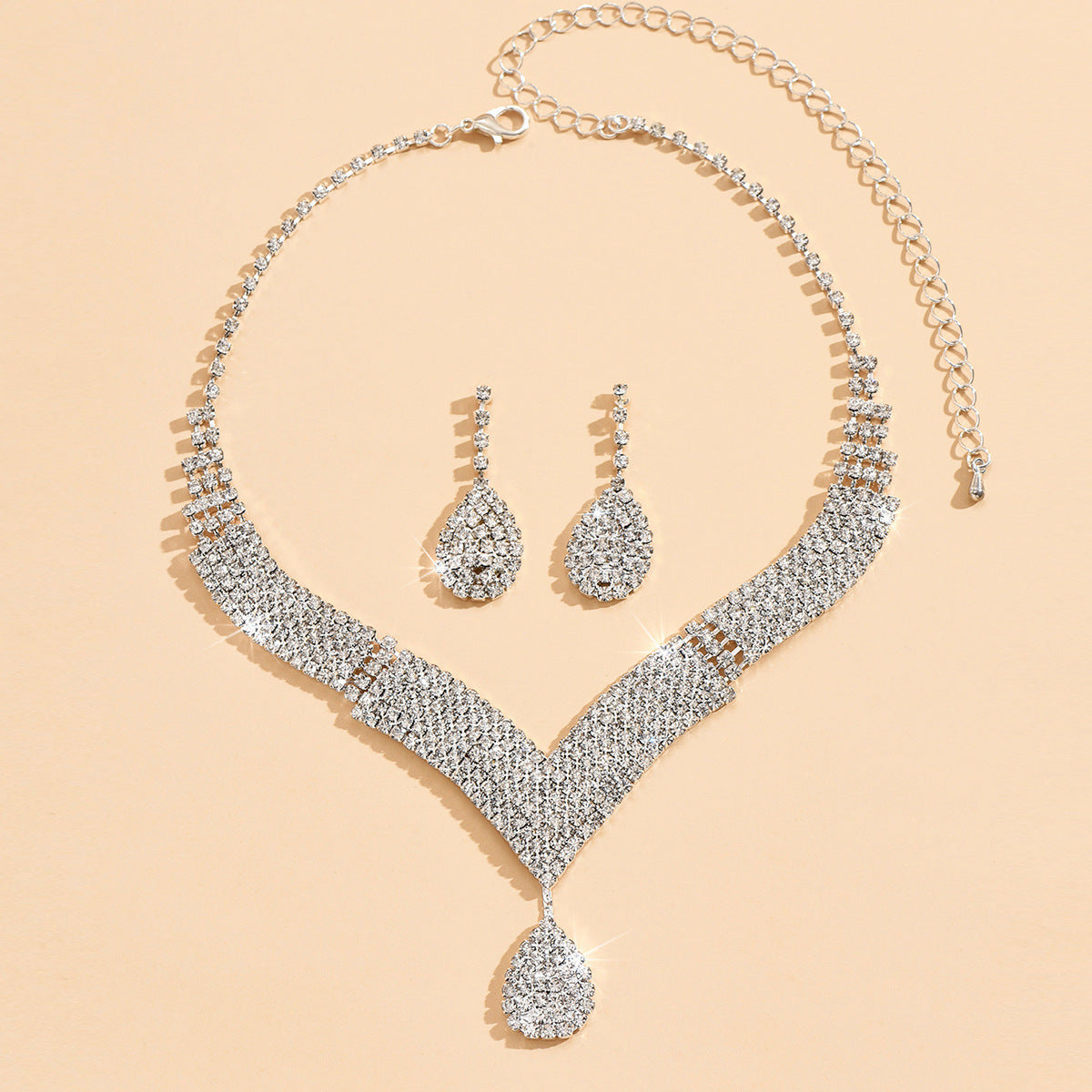 Elegant Bridal Jewelry Set with V-Neck Necklace & Earrings