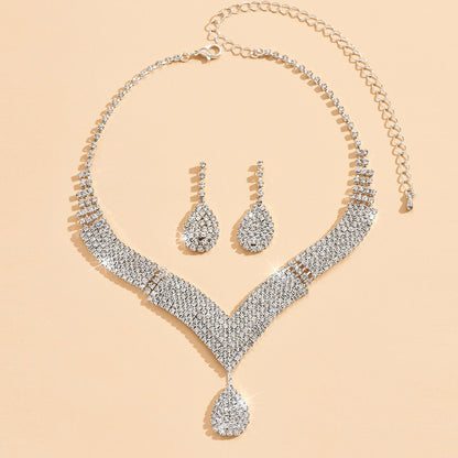 Elegant Bridal Jewelry Set with V-Neck Necklace & Earrings
